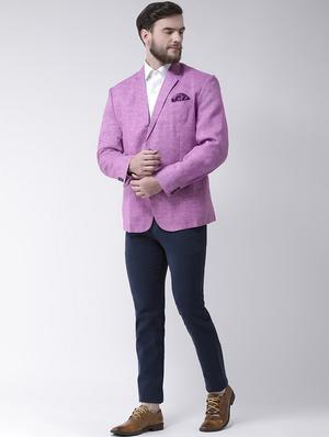 purple solid linen casual blazer - 17351460 - Standard Image - 4