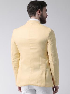 yellow solid linen casual blazer - 17351465 - Standard Image - 3