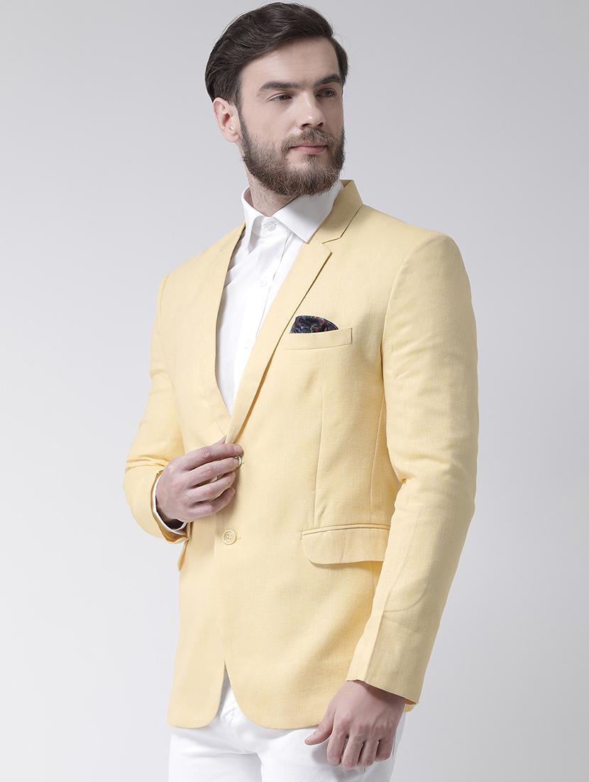 yellow solid linen casual blazer - 17351465 - Zoom Image - 2
