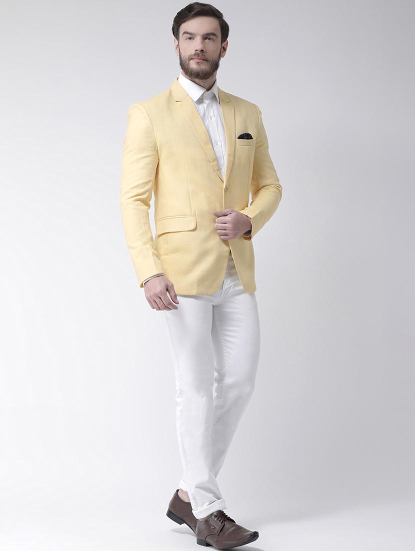 yellow solid linen casual blazer - 17351465 - Zoom Image - 4