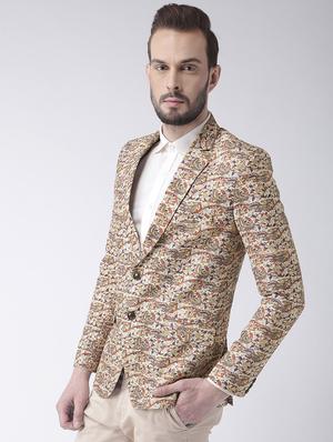 beige printed casual blazer - 17351466 - Standard Image - 2