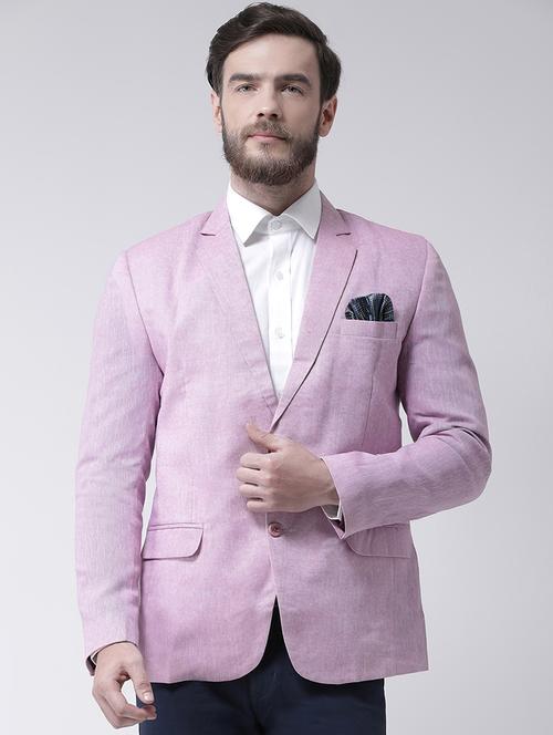 purple solid linen casual blazer - 17351468 - Standard Image - 1