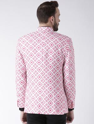 pink printed bandhgala casual blazer - 17351470 - Standard Image - 3