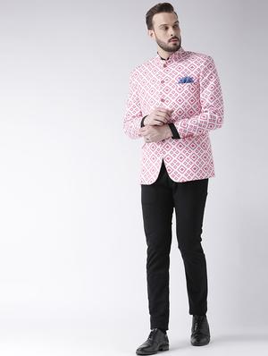 pink printed bandhgala casual blazer - 17351470 - Standard Image - 4