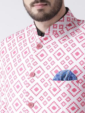 pink printed bandhgala casual blazer - 17351470 - Standard Image - 5