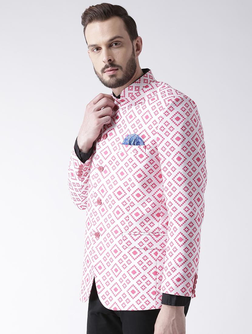 pink printed bandhgala casual blazer - 17351470 - Zoom Image - 2
