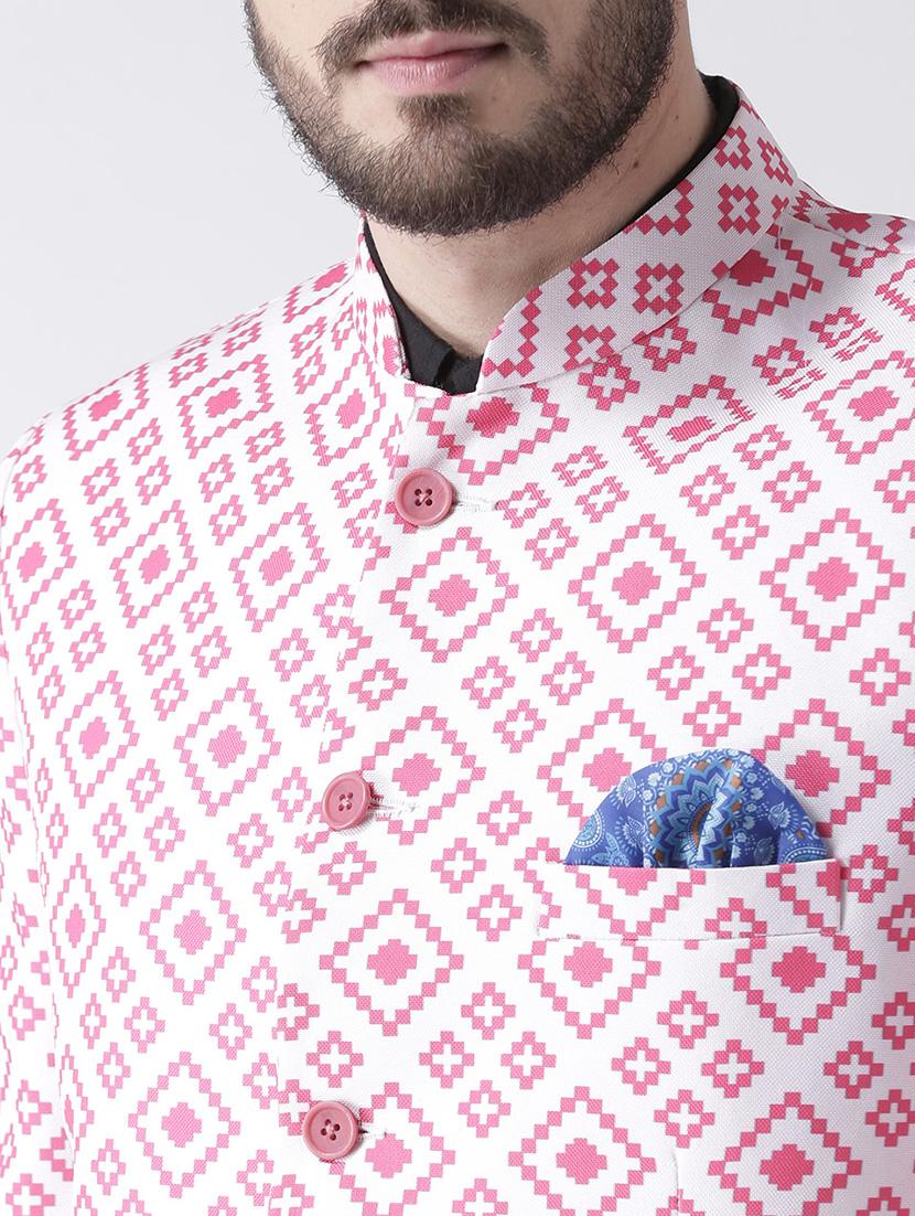 pink printed bandhgala casual blazer - 17351470 - Zoom Image - 5