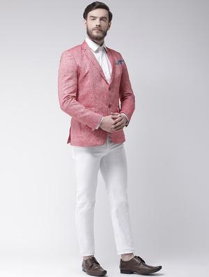 red solid linen casual blazer - 17351477 - Standard Image - 4