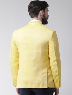 yellow solid linen casual blazer - 17351482 - Standard Image - 3