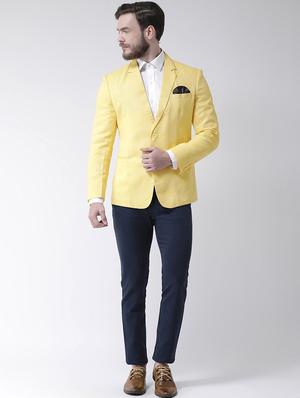yellow solid linen casual blazer - 17351482 - Standard Image - 4