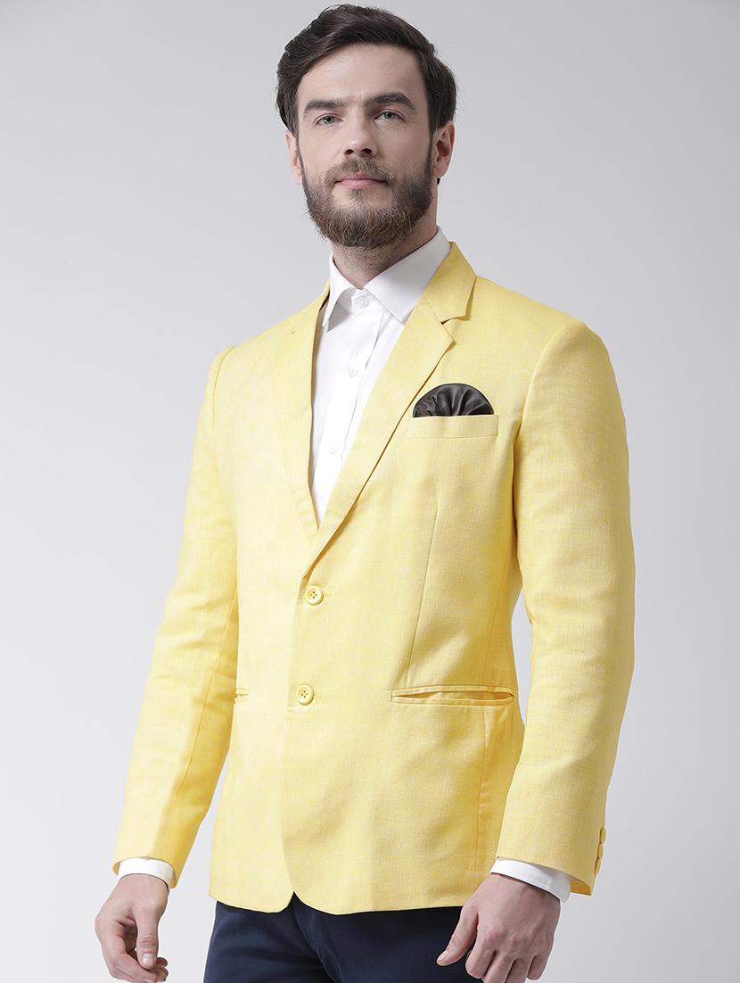 yellow solid linen casual blazer - 17351482 - Zoom Image - 2