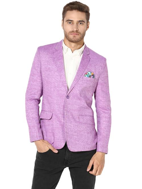 purple solid linen casual blazer - 17351486 - Standard Image - 1