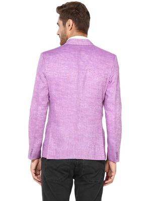 purple solid linen casual blazer - 17351486 - Standard Image - 3