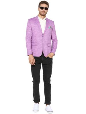 purple solid linen casual blazer - 17351486 - Standard Image - 4
