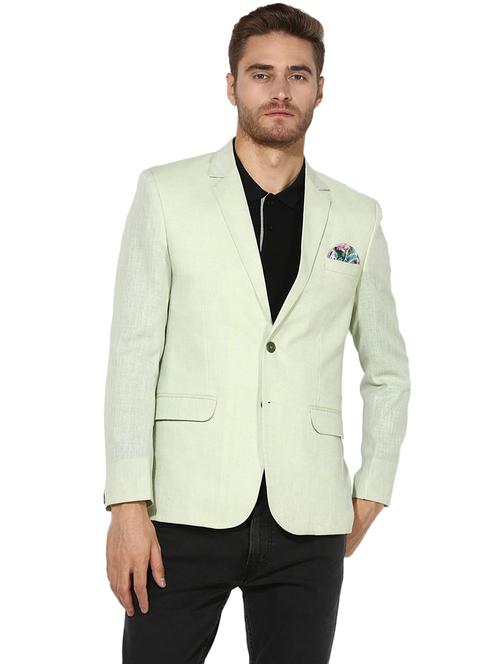 green solid linen casual blazer - 17351488 - Standard Image - 1