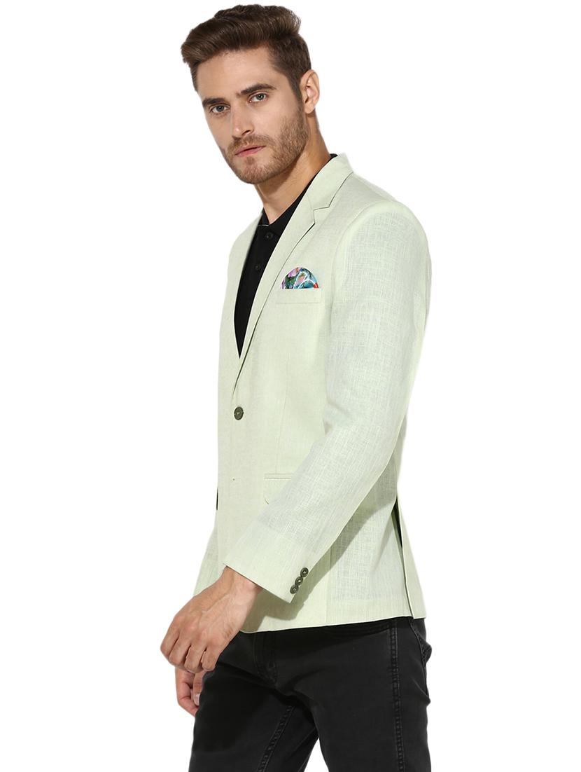 green solid linen casual blazer - 17351488 - Zoom Image - 2