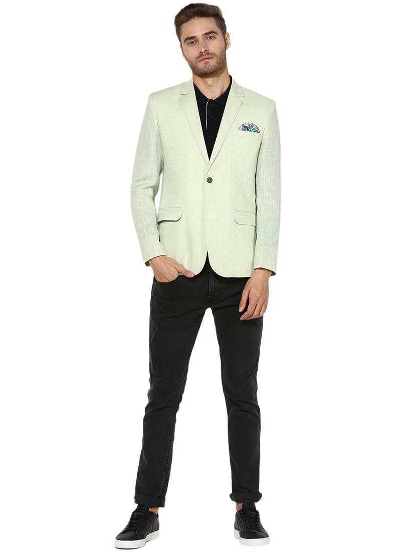 green solid linen casual blazer - 17351488 - Zoom Image - 4