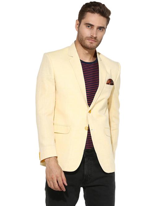 yellow solid linen casual blazer - 17351490 - Standard Image - 1