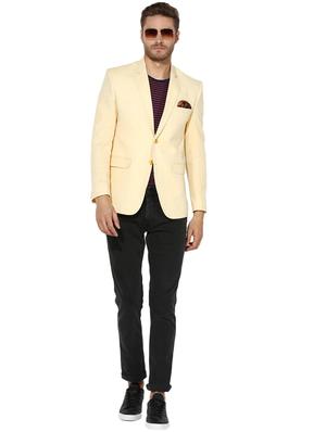 yellow solid linen casual blazer - 17351490 - Standard Image - 4