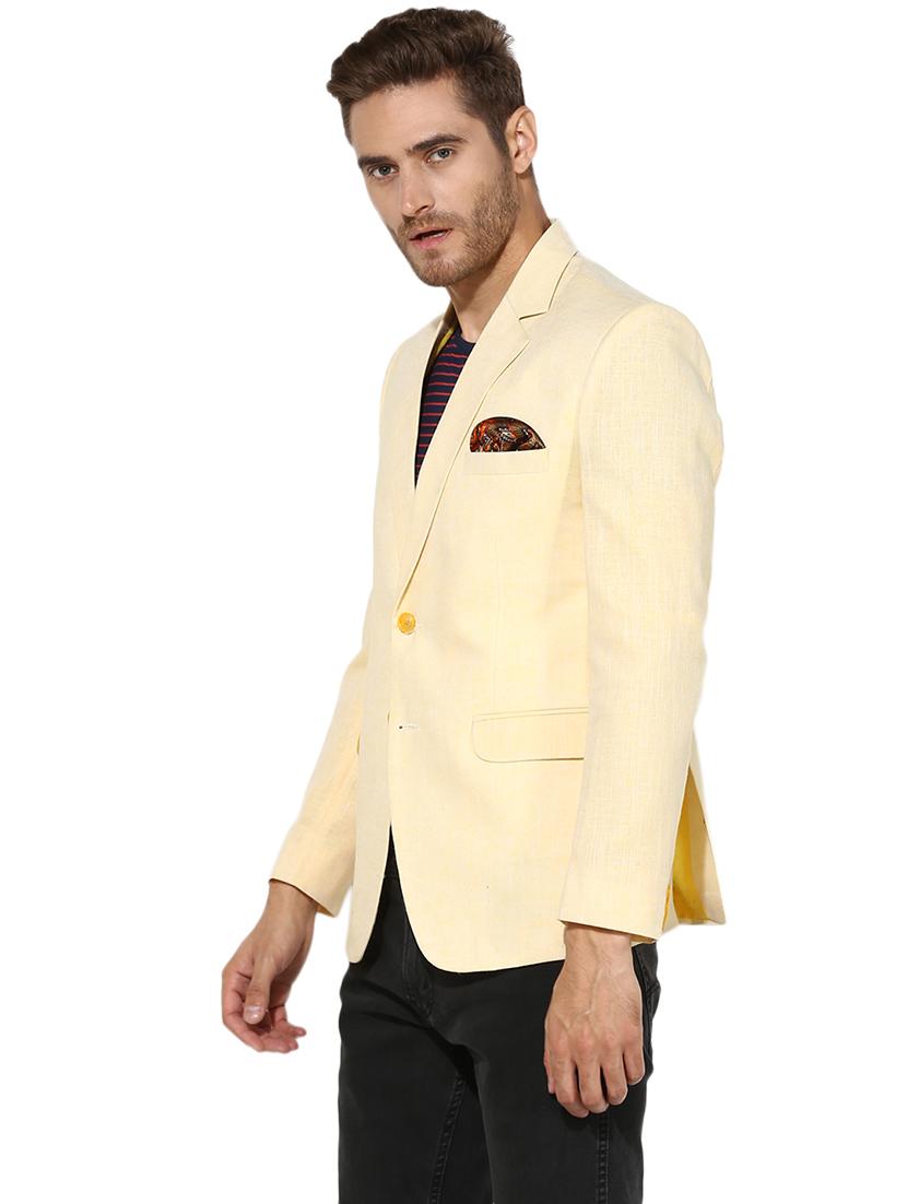 yellow solid linen casual blazer - 17351490 - Zoom Image - 2