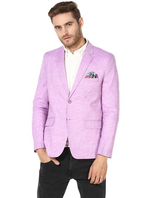 purple solid linen casual blazer - 17351493 - Standard Image - 1