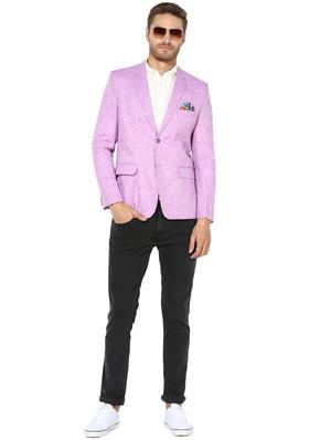 purple solid linen casual blazer - 17351493 - Standard Image - 4