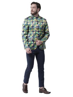 green checkered bandhgala casual blazer - 17351502 - Standard Image - 2