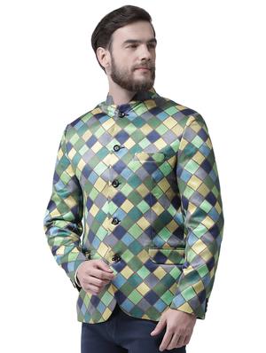 green checkered bandhgala casual blazer - 17351502 - Standard Image - 3