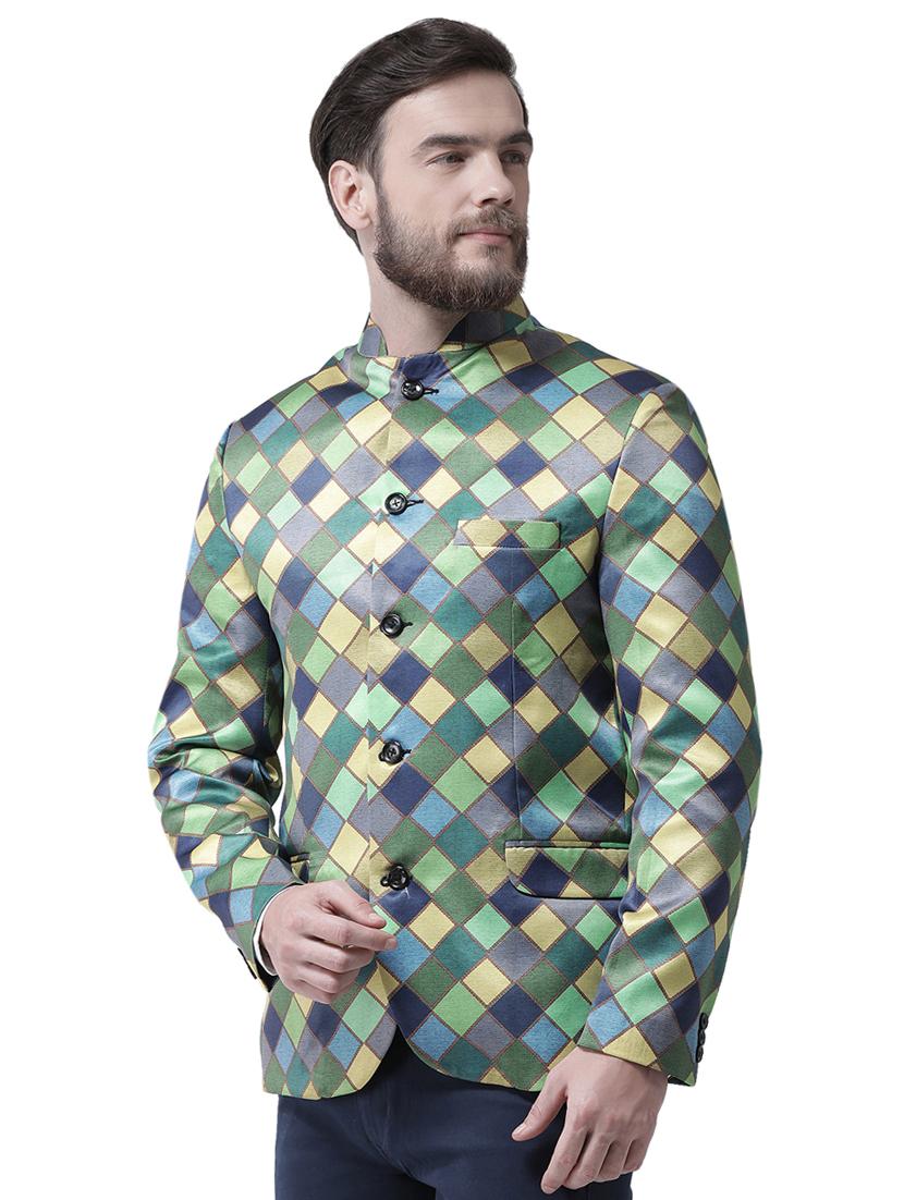 green checkered bandhgala casual blazer - 17351502 - Zoom Image - 3