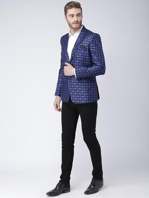blue checkered casual blazer - 17351519 - Standard Image - 4