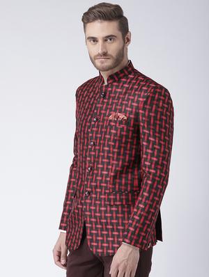 red checkered bandhgala casual blazer - 17351530 - Standard Image - 2
