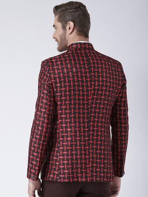 red checkered bandhgala casual blazer - 17351530 - Standard Image - 3