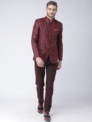 red checkered bandhgala casual blazer - 17351530 - Standard Image - 4