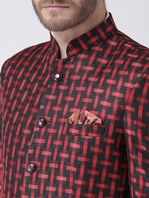 red checkered bandhgala casual blazer - 17351530 - Standard Image - 5