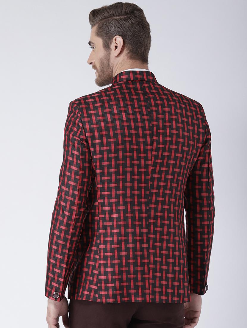 red checkered bandhgala casual blazer - 17351530 - Zoom Image - 3