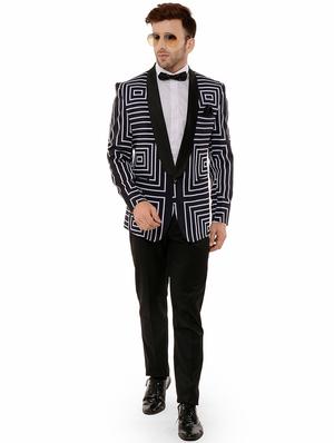 black printed tuxedo casual blazer - 17351537 - Standard Image - 4