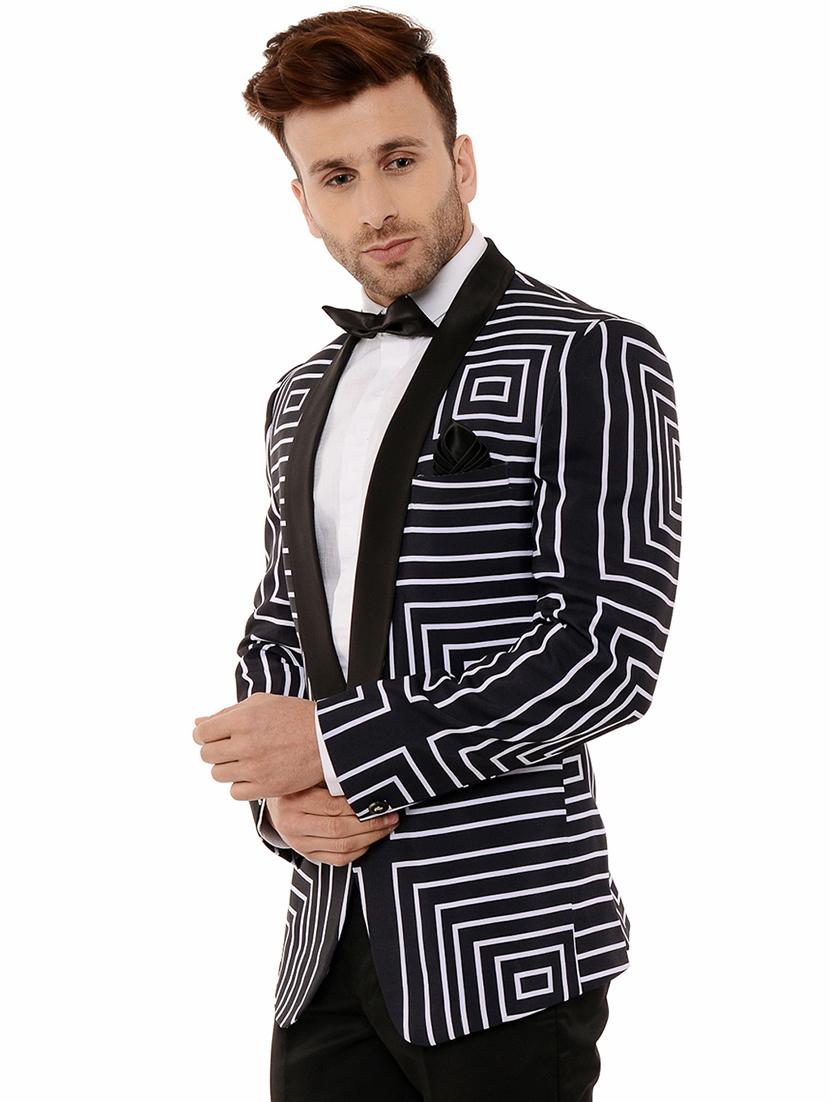 black printed tuxedo casual blazer - 17351537 - Zoom Image - 2