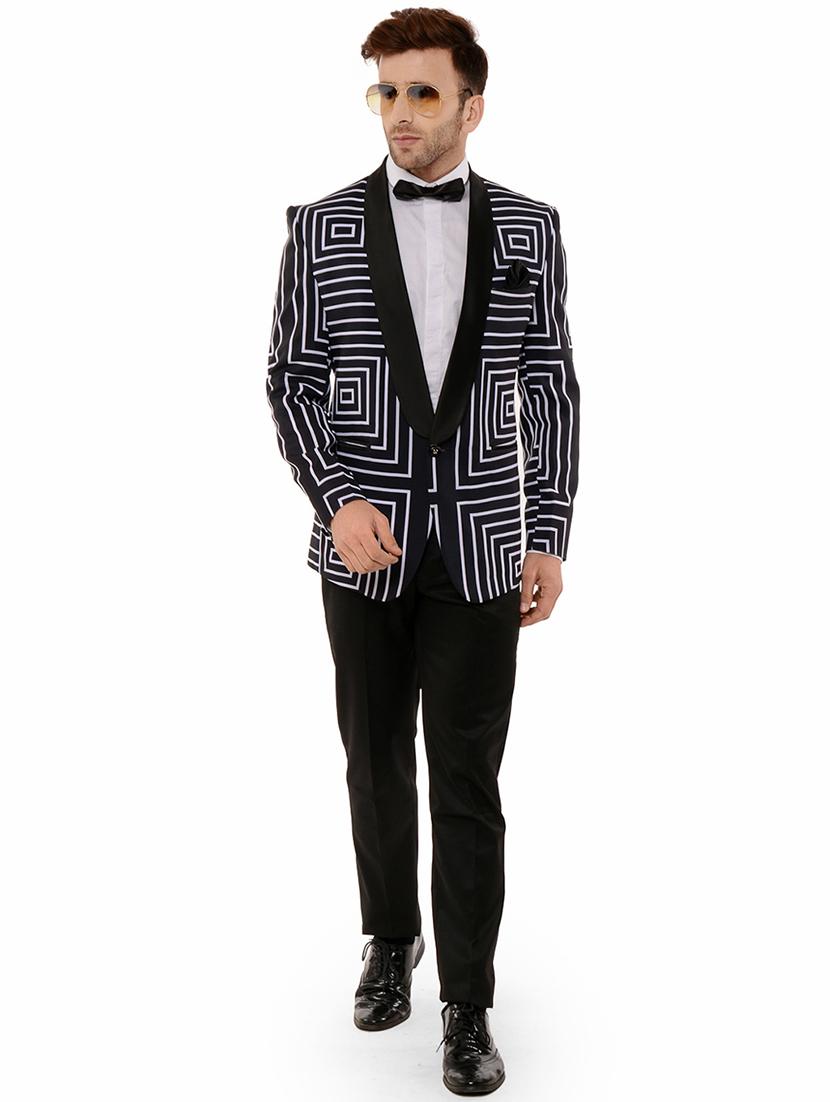 black printed tuxedo casual blazer - 17351537 - Zoom Image - 4