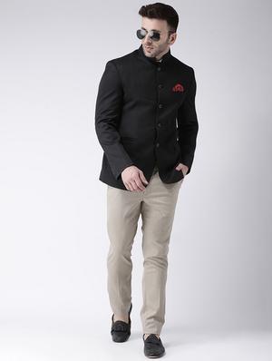 black solid bandhgala blazer - 17351538 - Standard Image - 4