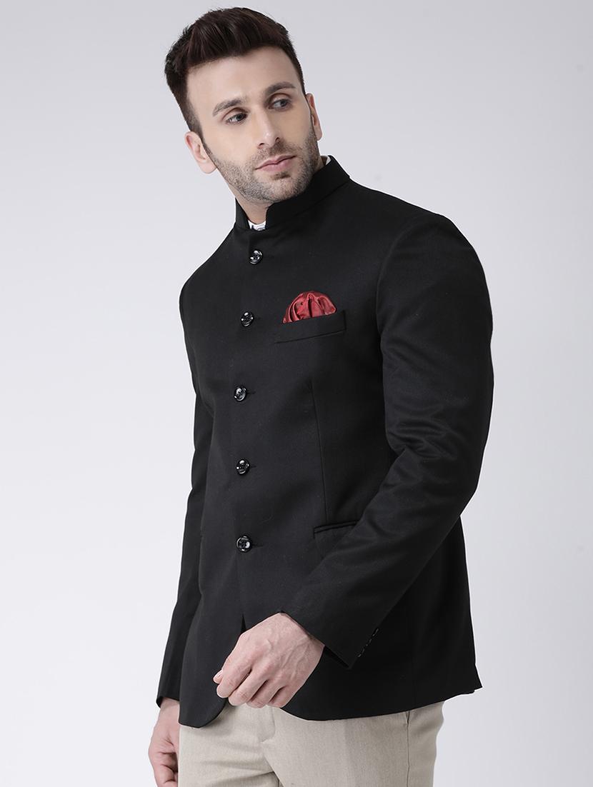 black solid bandhgala blazer - 17351538 - Zoom Image - 2
