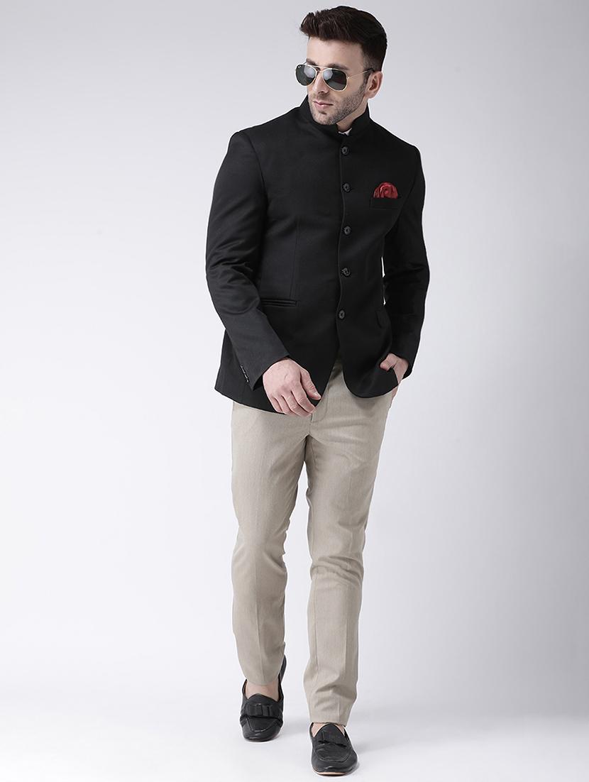 black solid bandhgala blazer - 17351538 - Zoom Image - 4