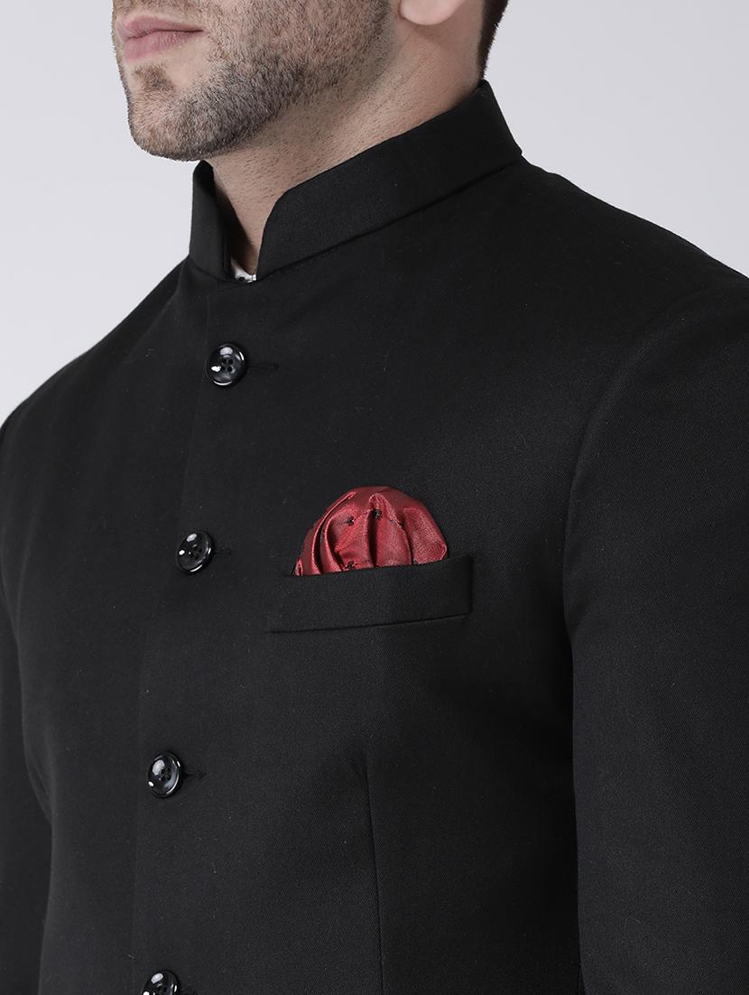 black solid bandhgala blazer - 17351538 - Zoom Image - 5