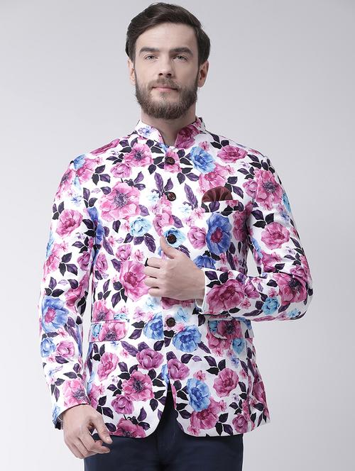 white floral print bandhgala casual blazer - 17351542 - Standard Image - 1
