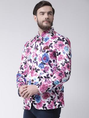 white floral print bandhgala casual blazer - 17351542 - Standard Image - 2