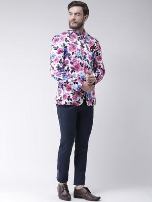 white floral print bandhgala casual blazer - 17351542 - Standard Image - 4