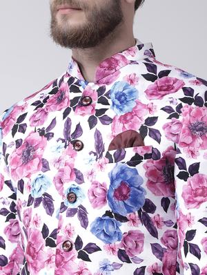 white floral print bandhgala casual blazer - 17351542 - Standard Image - 5