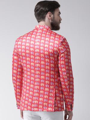 pink printed bandhgala blazer - 17351565 - Standard Image - 3