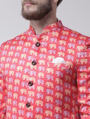 pink printed bandhgala blazer - 17351565 - Standard Image - 5