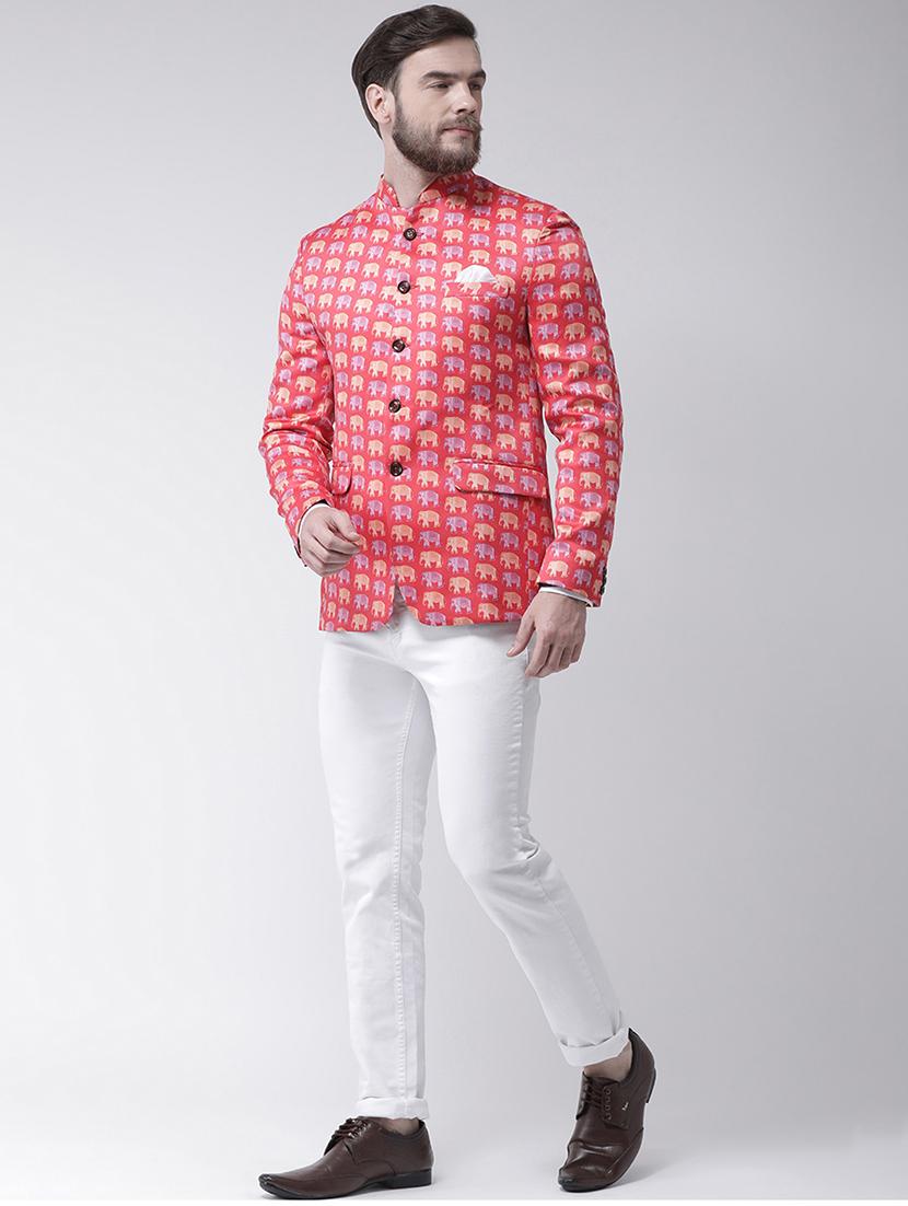 pink printed bandhgala blazer - 17351565 - Zoom Image - 4