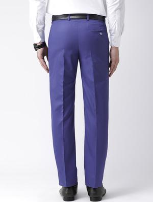 blue solid flat front formal trouser - 17351585 - Standard Image - 3